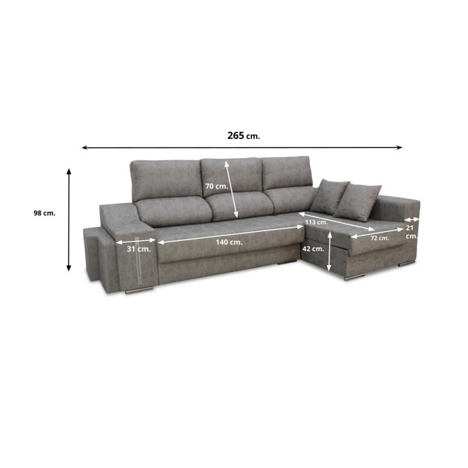 Sofá chaise longue cama derecha Florentino 265 cm.
