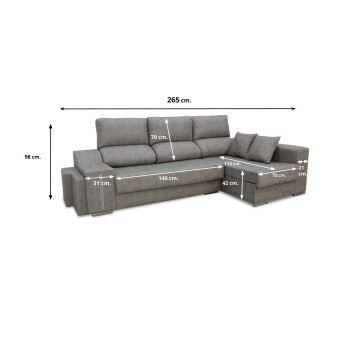 Sofá chaise longue cama derecha Florentino 265 cm.