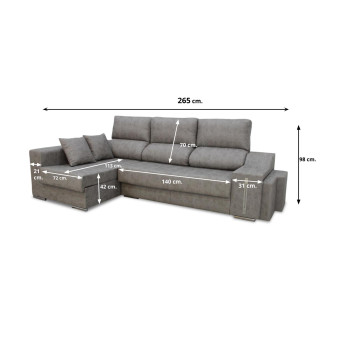 Sofá chaise longue cama izquierda 265 cm.