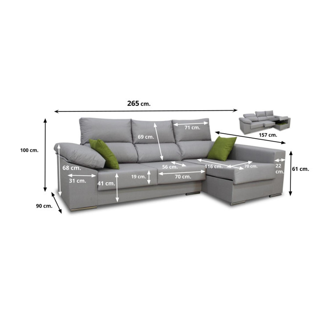 Sofá chaiselongue derecha Clio 265 cm
