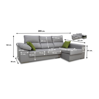 Sofá chaiselongue derecha Clio 265 cm