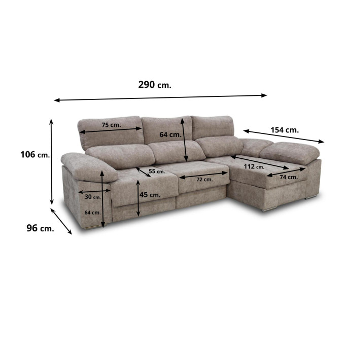 Sofá chaiselongue derecha Alice 280 cm