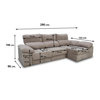 Sofá chaiselongue derecha Alice 280 cm