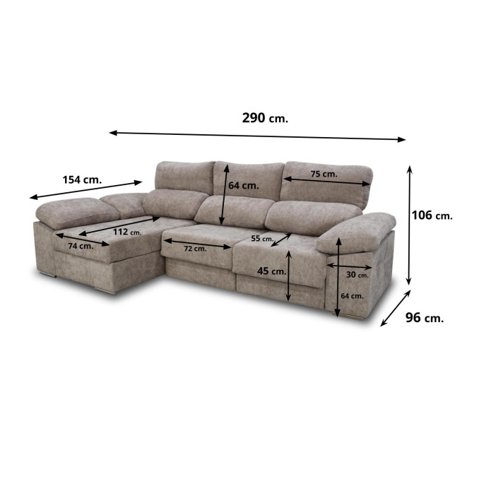 Sofá chaiselongue izquierda Alice 280 cm