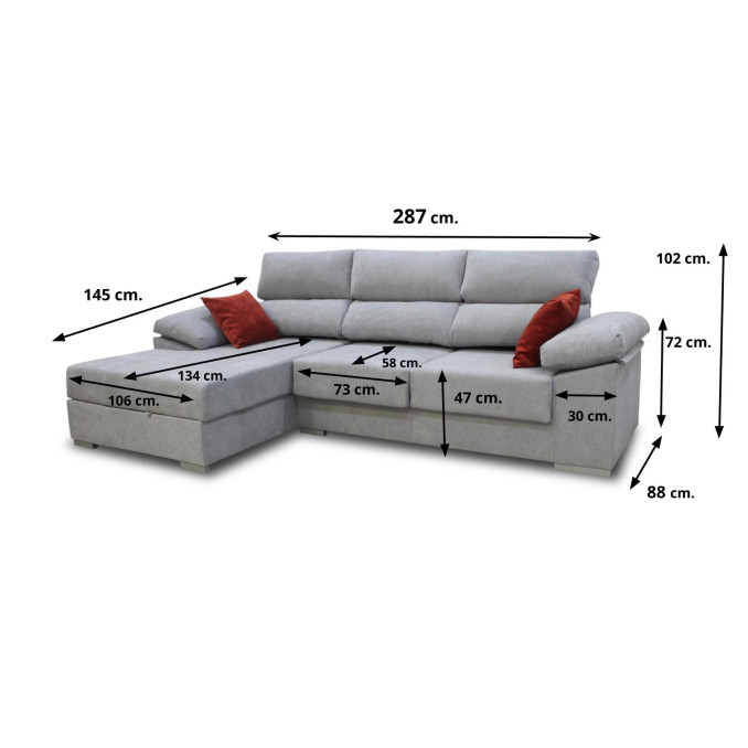 Sofá mega chaise longue izquierda Megane 287 cm