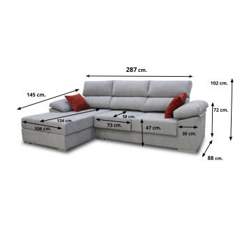 Sofá mega chaise longue izquierda Megane 287 cm