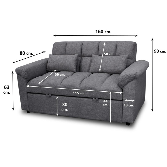 Sofá cama de matrimonio 160 cm Oliver gris