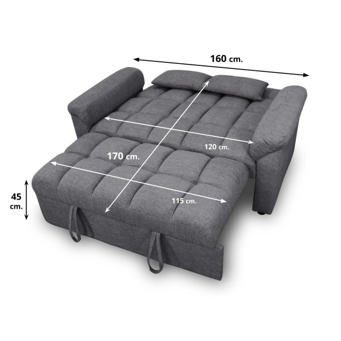 Sofá cama de matrimonio 160 cm Oliver gris
