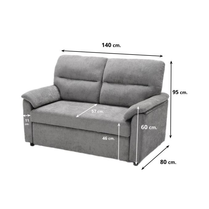 Sofá cama 2 plazas Fleming gris 140 cm