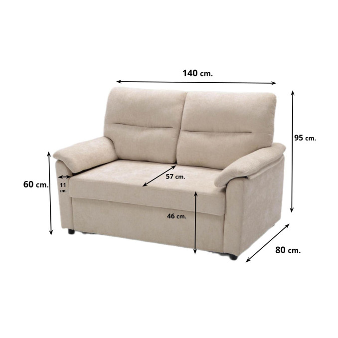 Sofá cama 2 plazas Fleming beige 140 cm
