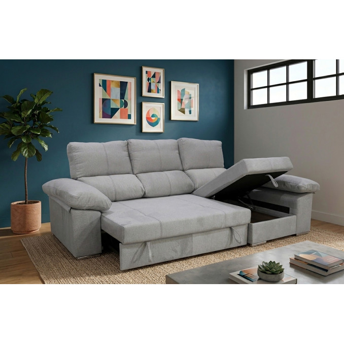 Sofá cama chaise longue derecha con arcón...
