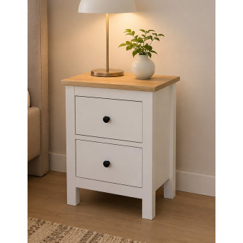 Mesa de noche Hermes roble blanco 2 cajones