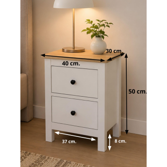 Mesa de noche Hermes roble blanco 2 cajones