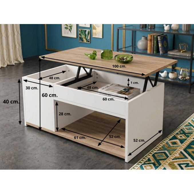 Mesa centro elevable con arcón Oporto