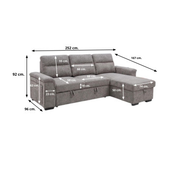Sofá chaise longue cama con arcón Valencia 252 cm