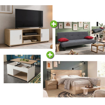 Pack piso completo Castellana (Mueble de sala, sofá cama,...