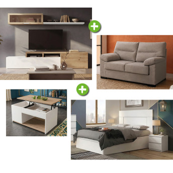 Pack piso completo Serrano (Mueble de sala, sofá, mesa...