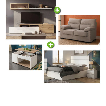 Pack piso completo Serrano (Mueble de sala, sofá, mesa...