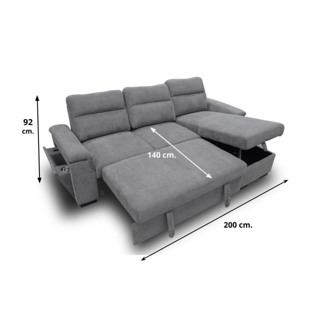 Sofá chaise longue cama con arcón Valencia 252 cm