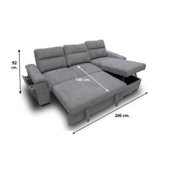Sofá chaise longue cama con arcón Valencia 252 cm