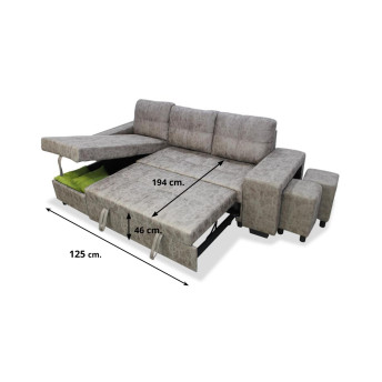 Sofá chaise longue cama Tucán 237 cm.