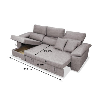 Sofá cama chaise longue izquierda Álvaro 265 cm con arcón abatible.