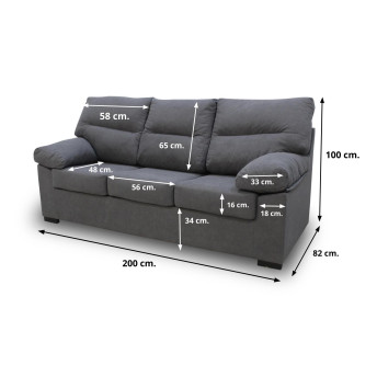 Sofá tres plazas Irene 200 cm gris marengo