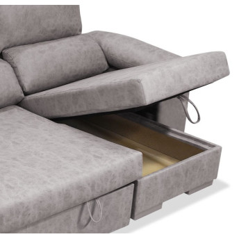 Sofá cama chaise longue derecha Álvaro 265 cm con arcón abatible, cojines no incluidos