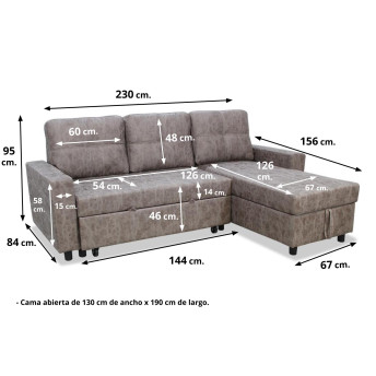 Sofá chaise longue cama Fan 230 cm.