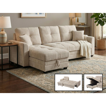 Sofá cama con chaiselongue beige Raval 260 cm