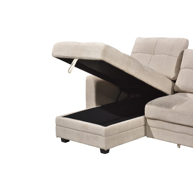 Sofá cama con chaiselongue beige Raval 260 cm