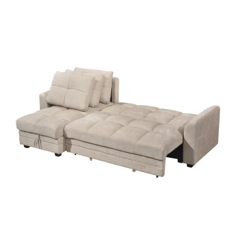 Sofá cama con chaiselongue beige Raval 260 cm