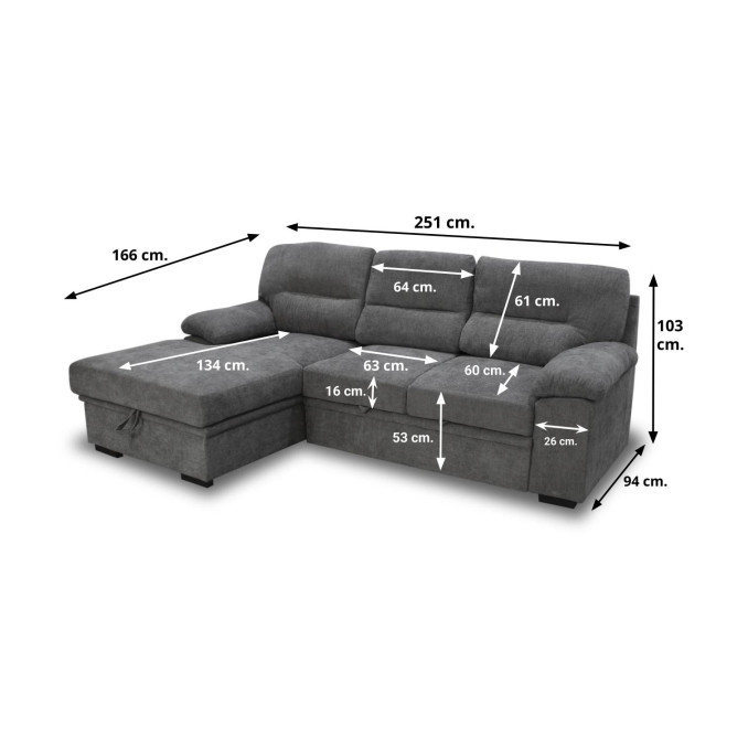 Sofá cama chaiselongue izquierda Silvia 251 cm