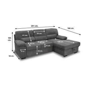 Sofá cama chaiselongue derecha Silvia 251 cm