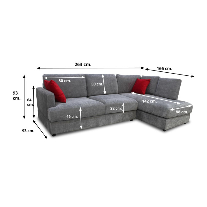 Sofá chaiselongue derecha Cynthia 263 cm