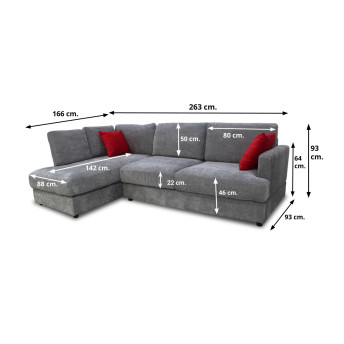 Sofá chaiselongue izquierda Cynthia 263 cm